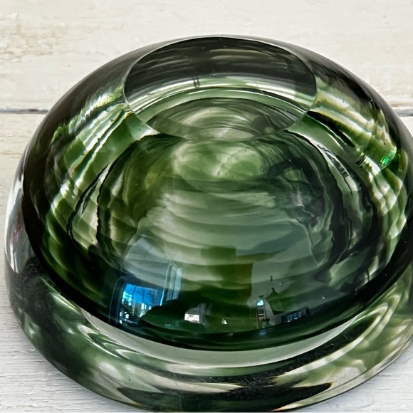 Kosta Boda Green Swirl Art Glass Votive Candle Holder - Picture 5 of 6